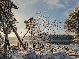 Out For A Walk At The Lakes Osterseen In Winter