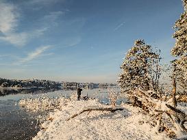 Out For A Walk At The Lakes Osterseen In Winter