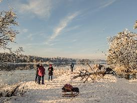 Out For A Walk At The Lakes Osterseen In Winter