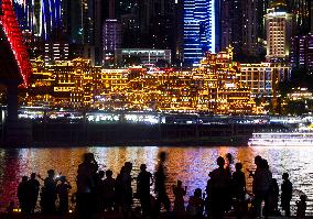 Hongyadong Scenic Spot At Night In Chongqing - China