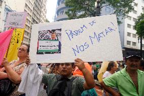 Demonstration In Sao Paulo Against Police Abuse