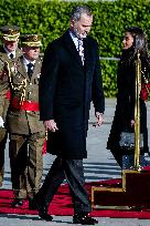 Royals Attend Official Farewell Ceremony At Airport - Madrid