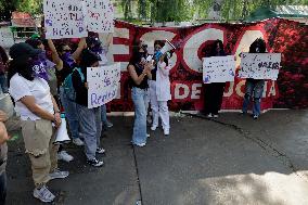 Victims Of Sexual And Digital Violence Demonstrate Outside The National Polytechnic Institute, Mexico City