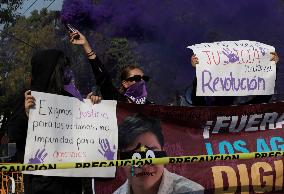 Victims Of Sexual And Digital Violence Demonstrate Outside The National Polytechnic Institute, Mexico City