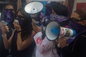 Victims Of Sexual And Digital Violence Demonstrate Outside The National Polytechnic Institute, Mexico City