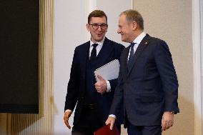 Polish PM Donald Tusk Meets Estonia's PM Michal Kristen.