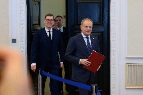 Polish PM Donald Tusk Meets Estonia's PM Michal Kristen.