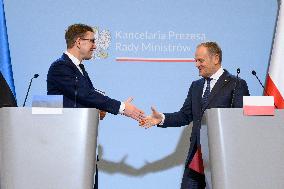 Polish PM Donald Tusk Meets Estonia's PM Michal Kristen.