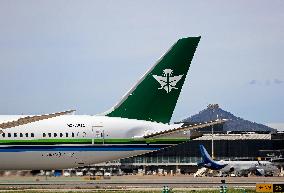 Saudia Boeing 787 on the runway after landing in Barcelona