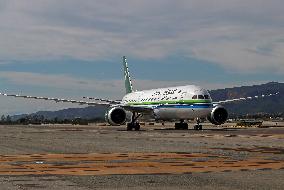 Saudia Boeing 787 on the runway after landing in Barcelona