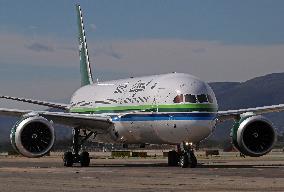 Saudia Boeing 787 on the runway after landing in Barcelona