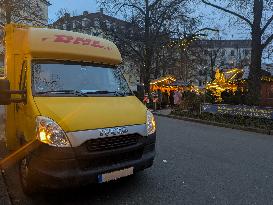 DHL Van Near Haidhauser Christmas Market On Munich