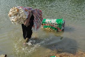 Cement Bags Washed In The Heavy Polluted Surma River - Bangladesh