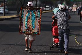 Pilgrims In Their Journey To The Basilica Of Guadalupe