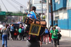 Pilgrims In Their Journey To The Basilica Of Guadalupe