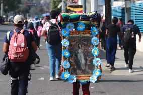 Pilgrims In Their Journey To The Basilica Of Guadalupe