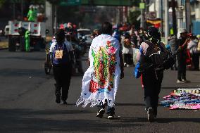 Pilgrims In Their Journey To The Basilica Of Guadalupe