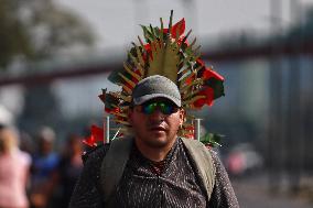 Pilgrims In Their Journey To The Basilica Of Guadalupe