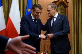 Polish PM Donald Tusk Bilateral Meeting With  French President Emmanuel Macron.