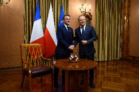 Polish PM Donald Tusk Bilateral Meeting With  French President Emmanuel Macron.