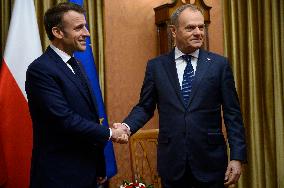 Polish PM Donald Tusk Bilateral Meeting With  French President Emmanuel Macron.