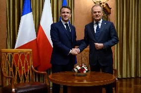 Polish PM Donald Tusk Bilateral Meeting With  French President Emmanuel Macron.