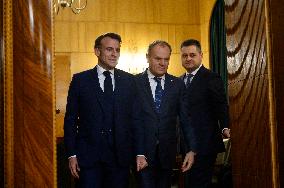 Polish PM Donald Tusk Bilateral Meeting With  French President Emmanuel Macron.