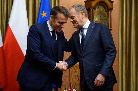 Polish PM Donald Tusk Bilateral Meeting With  French President Emmanuel Macron.