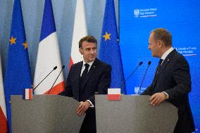 Polish PM Donald Tusk Bilateral Meeting With  French President Emmanuel Macron.