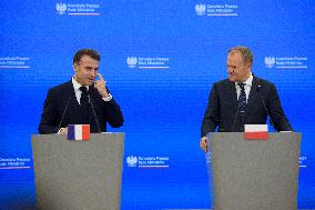 Polish PM Donald Tusk Bilateral Meeting With  French President Emmanuel Macron.