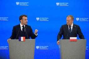 Polish PM Donald Tusk Bilateral Meeting With  French President Emmanuel Macron.