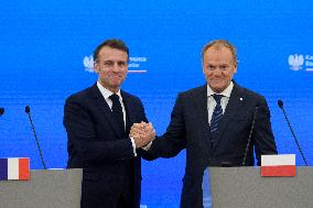 Polish PM Donald Tusk Bilateral Meeting With  French President Emmanuel Macron.