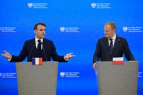 Polish PM Donald Tusk Bilateral Meeting With  French President Emmanuel Macron.