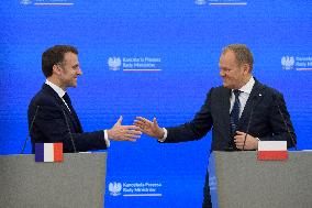 Polish PM Donald Tusk Bilateral Meeting With  French President Emmanuel Macron.