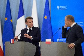 Polish PM Donald Tusk Bilateral Meeting With  French President Emmanuel Macron.