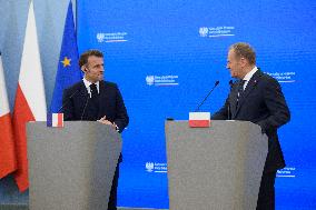 Polish PM Donald Tusk Bilateral Meeting With  French President Emmanuel Macron.