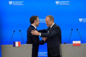 Polish PM Donald Tusk Bilateral Meeting With  French President Emmanuel Macron.