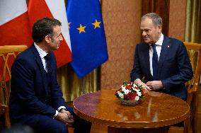 Polish PM Donald Tusk Bilateral Meeting With  French President Emmanuel Macron.