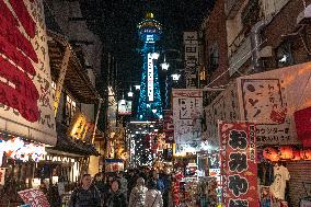 Tourists In Osaka Shinsekai, Japan.