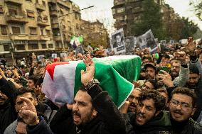 Mourners Gather For Activist Mazen Al-Hamada Funeral - Damascus