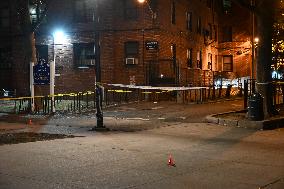 NYPD Evidence Collection Team Gathers Evidence Where Two People Were Shot At NYCHA Housing Complex In Bedford Stuyvesant Brookly