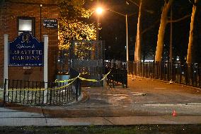 NYPD Evidence Collection Team Gathers Evidence Where Two People Were Shot At NYCHA Housing Complex In Bedford Stuyvesant Brookly