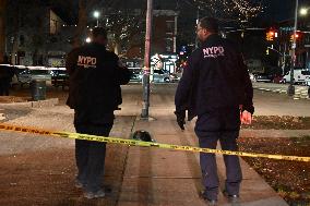 NYPD Evidence Collection Team Gathers Evidence Where Two People Were Shot At NYCHA Housing Complex In Bedford Stuyvesant Brookly