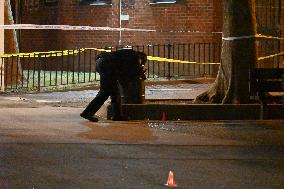 NYPD Evidence Collection Team Gathers Evidence Where Two People Were Shot At NYCHA Housing Complex In Bedford Stuyvesant Brookly