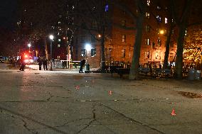 NYPD Evidence Collection Team Gathers Evidence Where Two People Were Shot At NYCHA Housing Complex In Bedford Stuyvesant Brookly