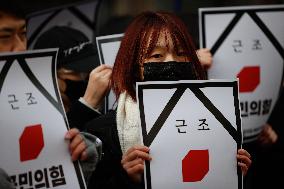 Press Conference Urging Ruling People Power Party To Support Impeachment Vote In Seoul