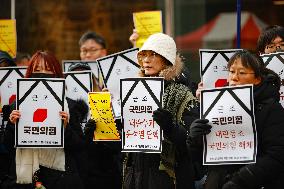 Press Conference Urging Ruling People Power Party To Support Impeachment Vote In Seoul