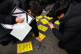 Press Conference Urging Ruling People Power Party To Support Impeachment Vote In Seoul