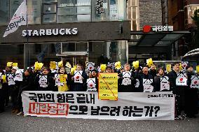 Press Conference Urging Ruling People Power Party To Support Impeachment Vote In Seoul