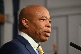 Mayor Of New York City Eric Adams Speaks At A News Conference Following His Meeting With Incoming Trump-Vance Administration “bo